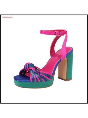 Strappy Chunky Platform Heels Square Open Toe Satin Block Heel Sandals